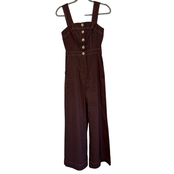 Maeve by Anthropologie Pants - Maeve by Anthropologie Chic Brown Button-Front Bodice Jumpsuit Size 0 Wide Leg